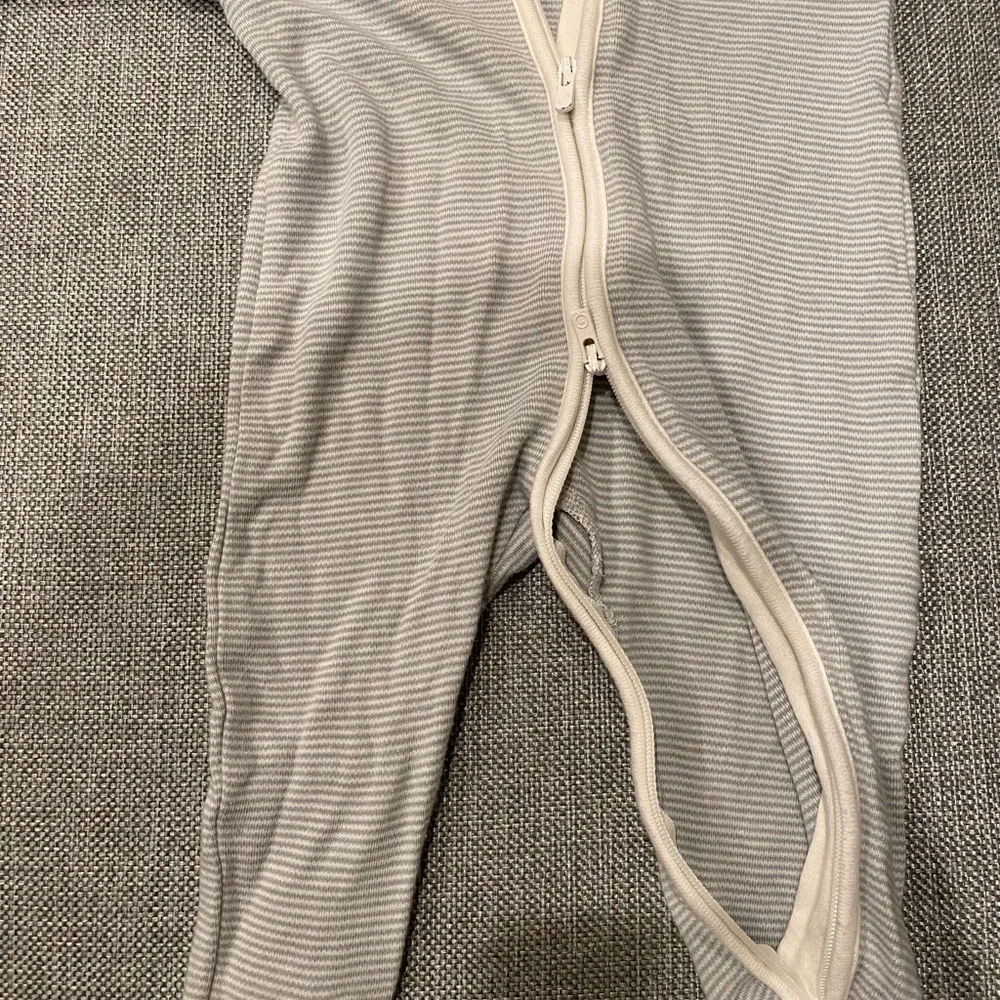 Neutral Striped Baby Footed Pajamas Sleeper with Pocket